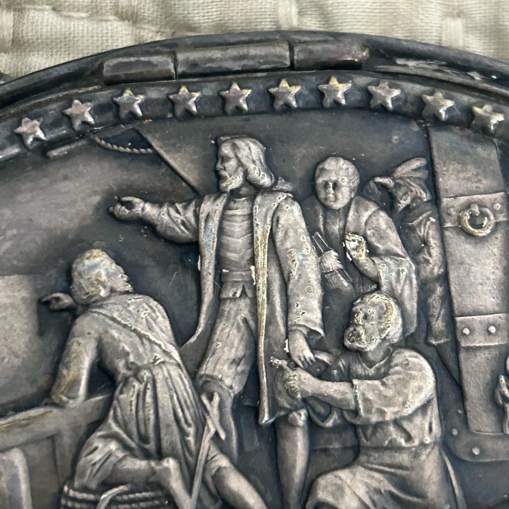Antique World Fair Christopher Columbus Leather Scene Coin Purse Necklace - Picture 5 of 8